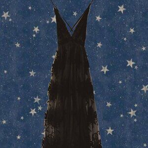 long, black, low v-neck, puffy prom dress, size xs